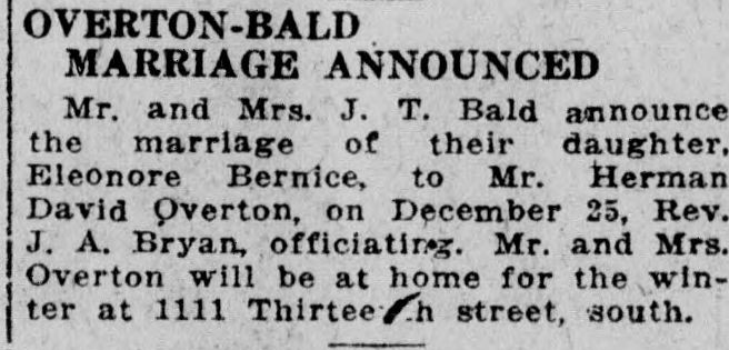 Eleonore Bernice Bald-Herman David Overton